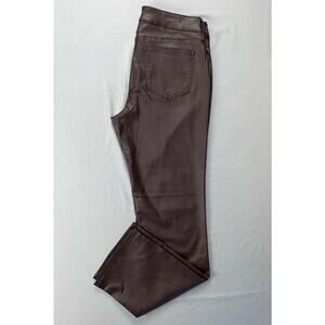 NYDJ Lift/Tuck Marilyn Straight Coated Faux Leather Jeans. Brown, Women's 8. EUC